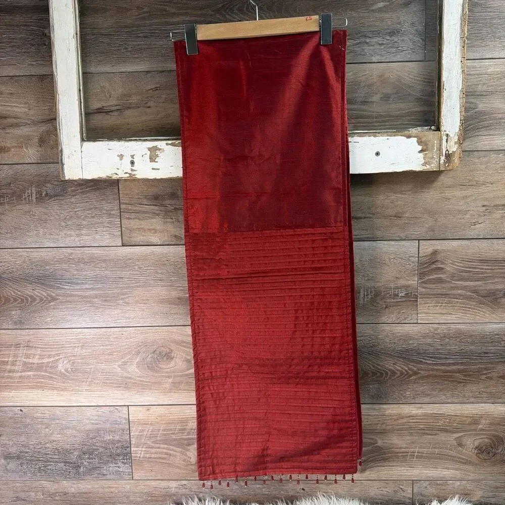 HOME ESSENTIALS Bead Fringe Table Runner Burgundy Maroon Red 68” Length